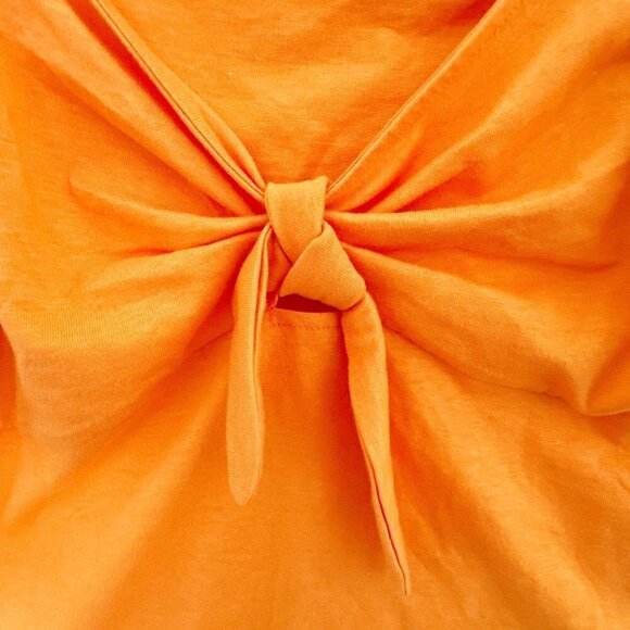 Vero Moda Womens M Crop Top Front Knot Tangerine Orange Eyelet Puff Sleeve - Picture 2 of 9